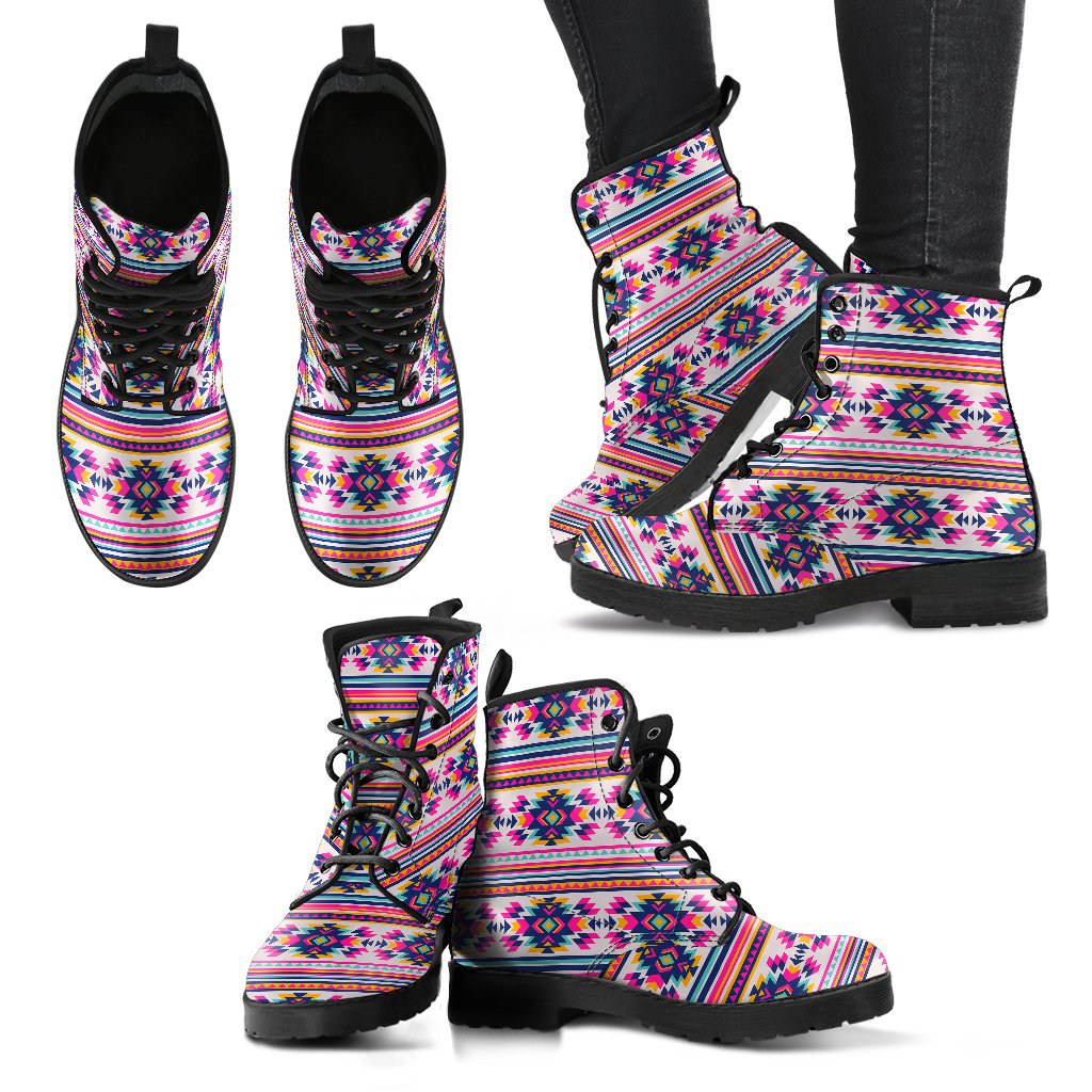 Indian Navajo Neon Themed Design Print Women Leather Boots-JTAMIGO.COM