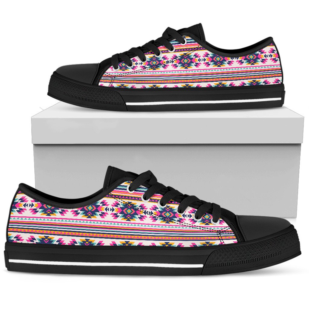 Indian Navajo Neon Themed Design Print Women Low Top Shoes