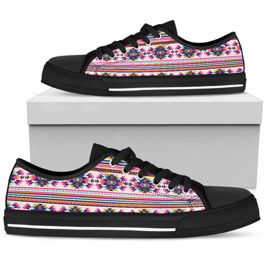 Indian Navajo Neon Themed Design Print Women Low Top Shoes