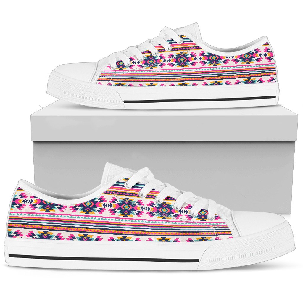 Indian Navajo Neon Themed Design Print Women Low Top Shoes