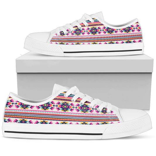 Indian Navajo Neon Themed Design Print Women Low Top Shoes