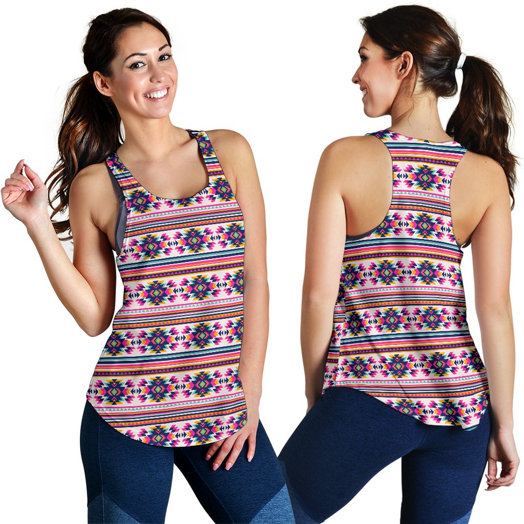 Indian Navajo Neon Themed Design Print Women Racerback Tank Top