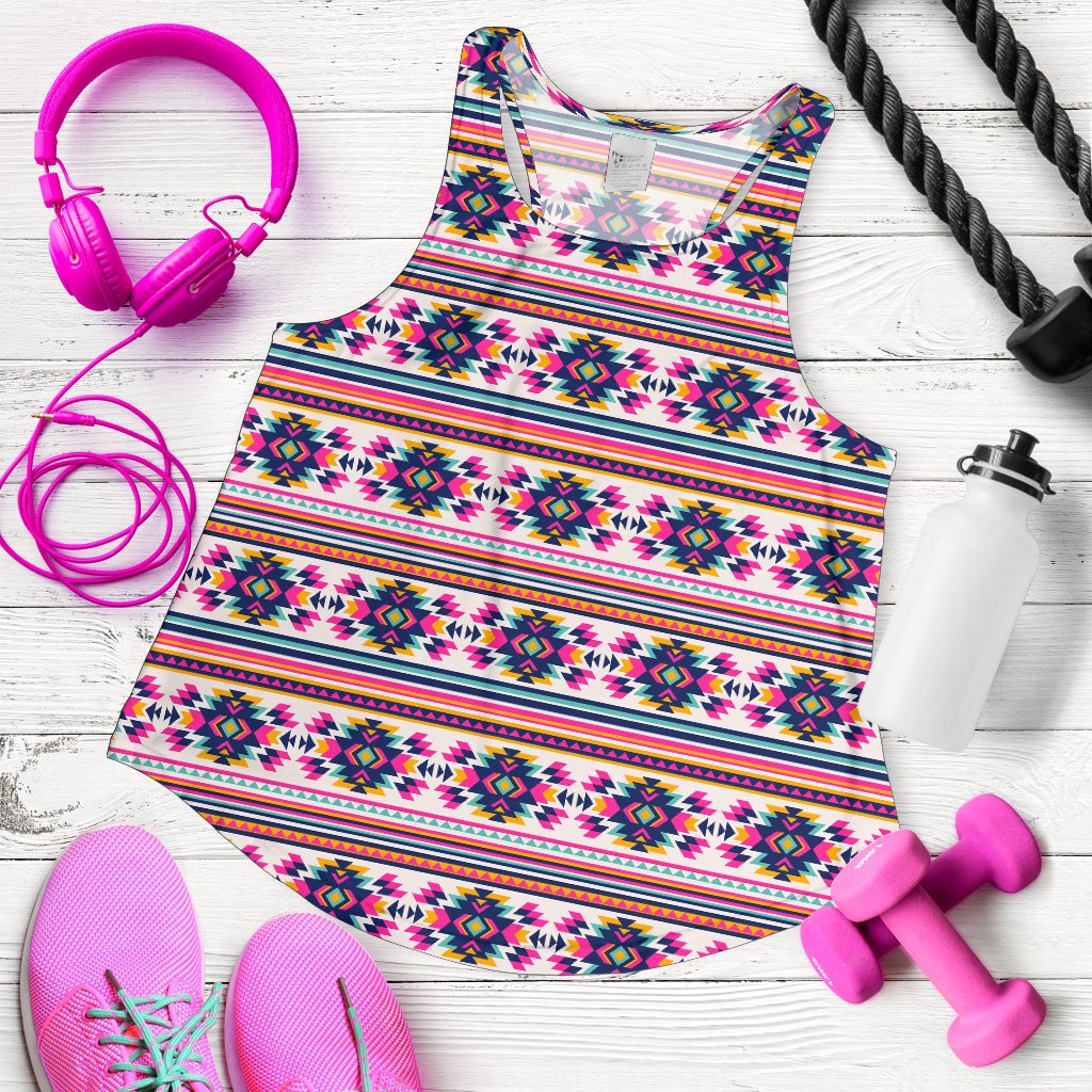 Indian Navajo Neon Themed Design Print Women Racerback Tank Top