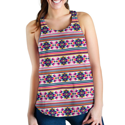 Indian Navajo Neon Themed Design Print Women Racerback Tank Top