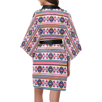 Indian Navajo Neon Themed Design Print Women Short Kimono Robe