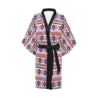 Indian Navajo Neon Themed Design Print Women Short Kimono Robe