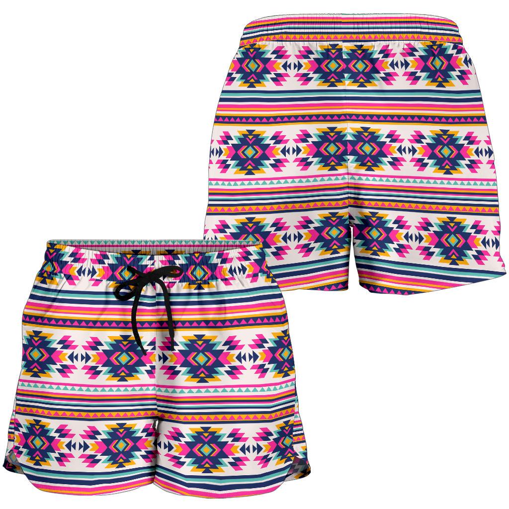 Indian Navajo Neon Themed Design Print Women Shorts-JTAMIGO.COM