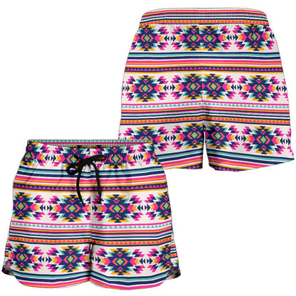 Indian Navajo Neon Themed Design Print Women Shorts-JTAMIGO.COM