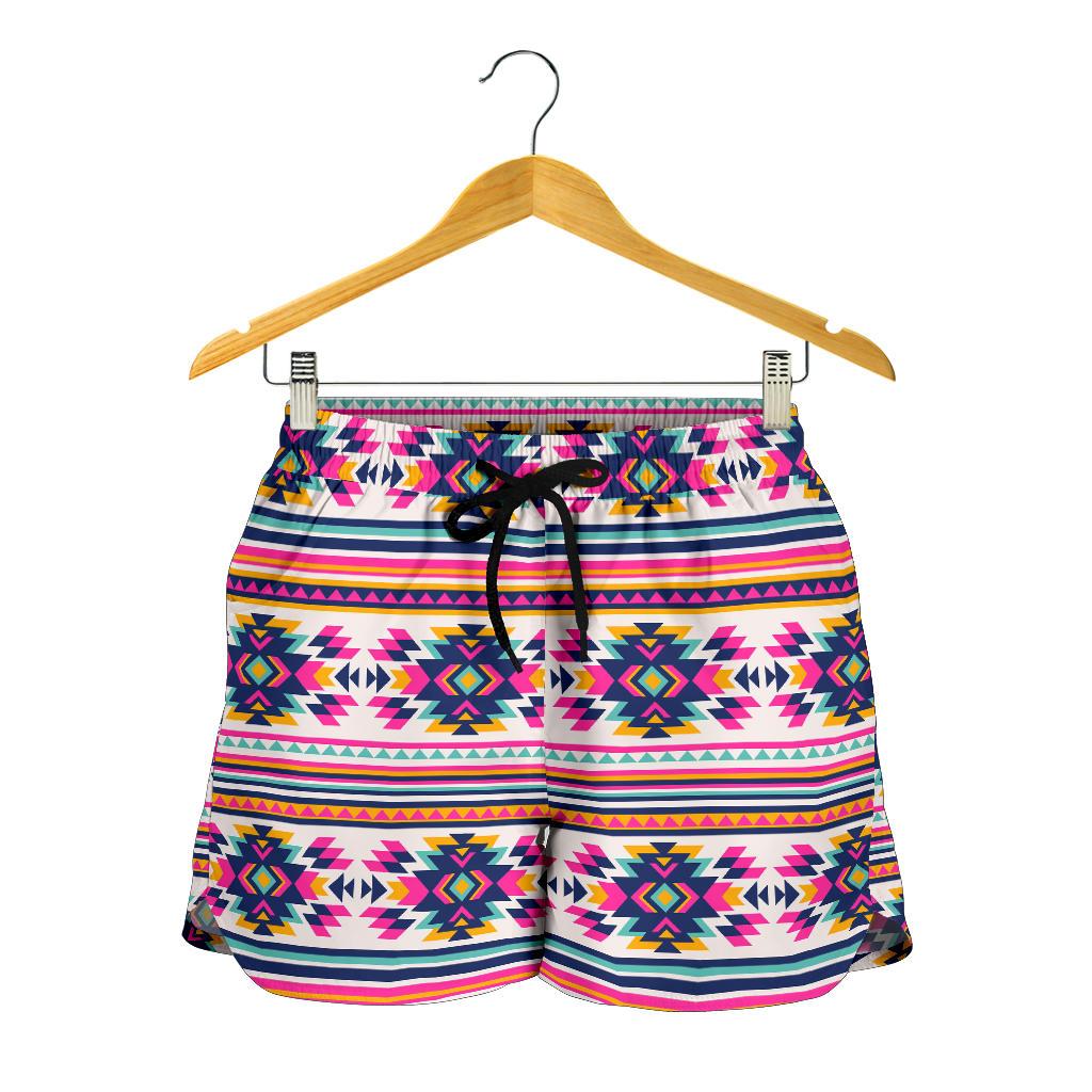 Indian Navajo Neon Themed Design Print Women Shorts-JTAMIGO.COM
