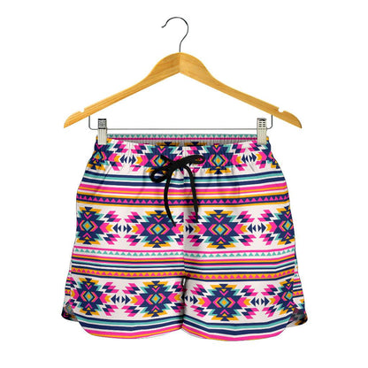 Indian Navajo Neon Themed Design Print Women Shorts-JTAMIGO.COM