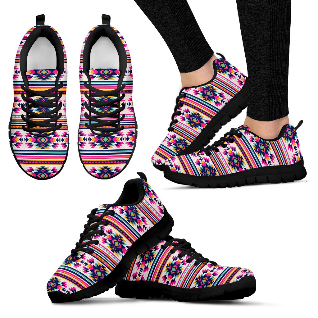 Indian Navajo Neon Themed Design Print Women Sneakers Shoes