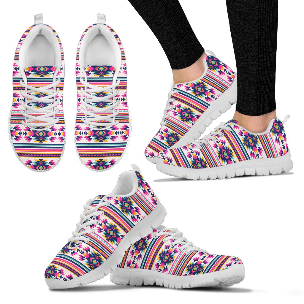 Indian Navajo Neon Themed Design Print Women Sneakers Shoes