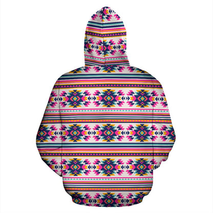 Indian Navajo Neon Themed Design Print Zip Up Hoodie