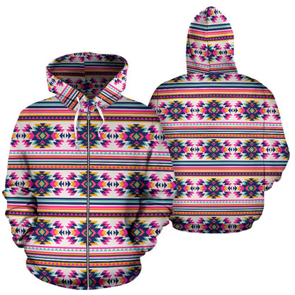 Indian Navajo Neon Themed Design Print Zip Up Hoodie