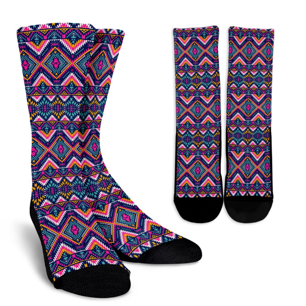 Indian Navajo Pink Themed Design Print Crew Socks