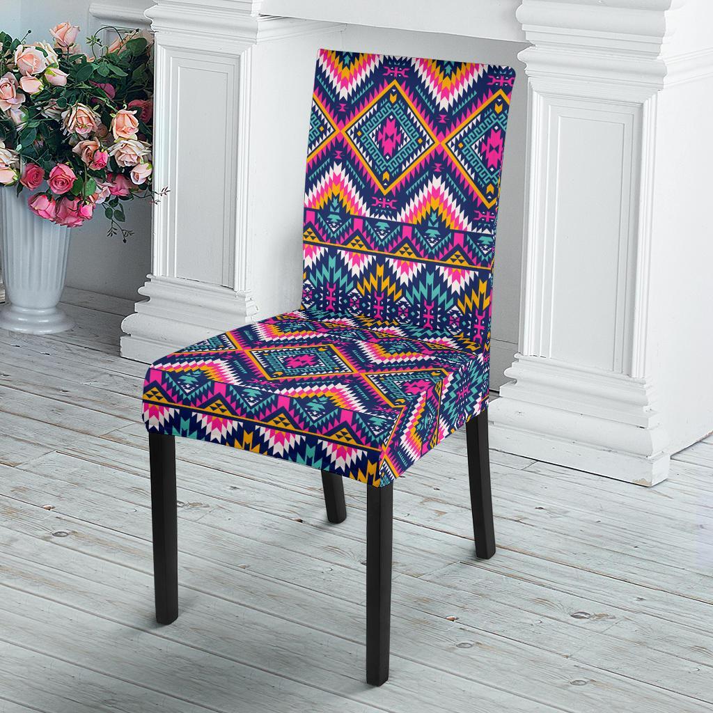 Indian Navajo Pink Themed Design Print Dining Chair Slipcover-JTAMIGO.COM