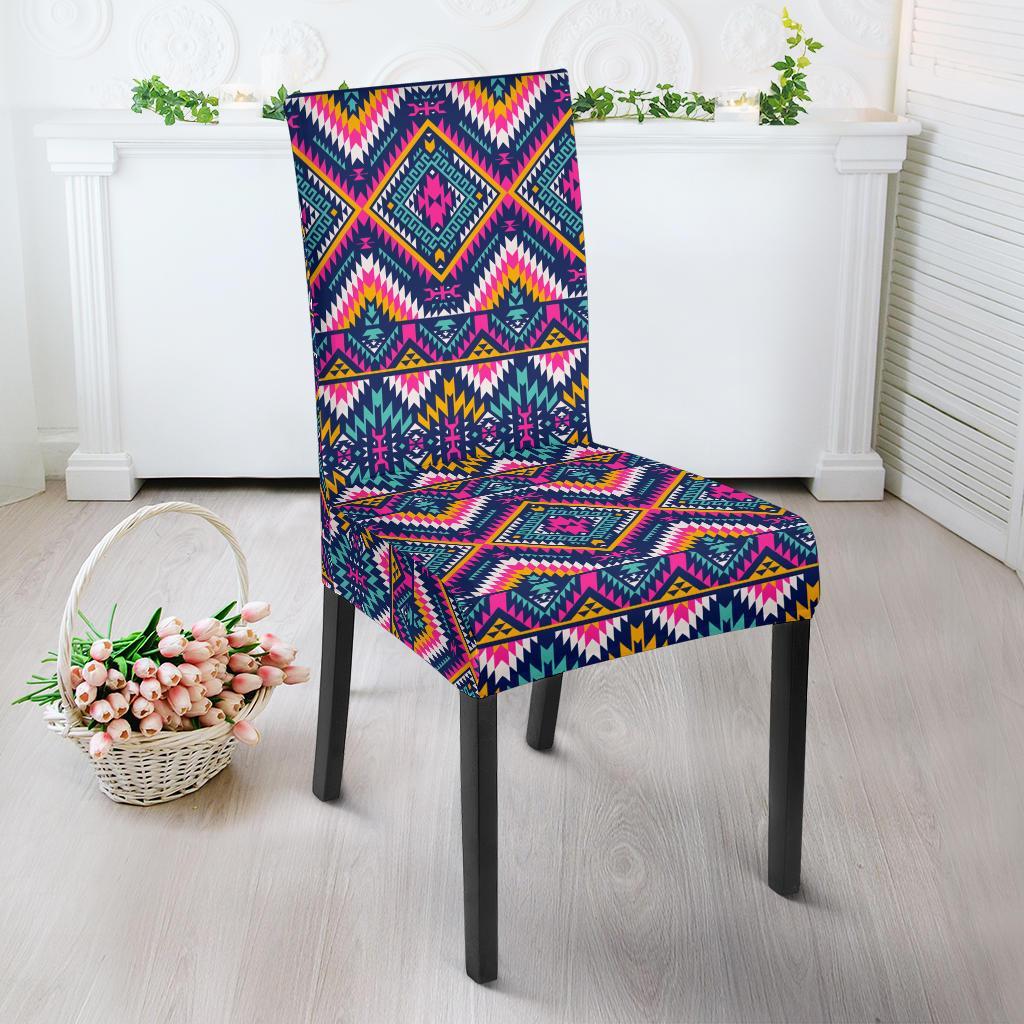 Indian Navajo Pink Themed Design Print Dining Chair Slipcover-JTAMIGO.COM
