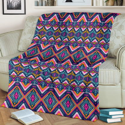 Indian Navajo Pink Themed Design Print Fleece Blanket