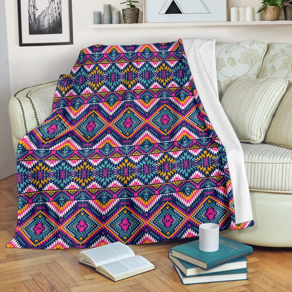 Indian Navajo Pink Themed Design Print Fleece Blanket