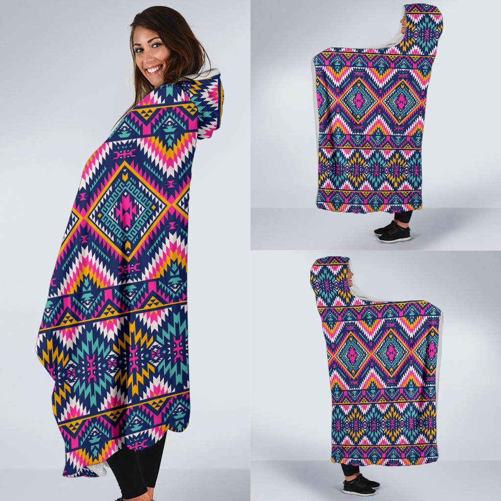 Indian Navajo Pink Themed Design Print Hooded Blanket-JTAMIGO.COM
