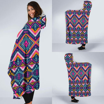 Indian Navajo Pink Themed Design Print Hooded Blanket-JTAMIGO.COM