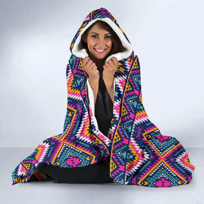 Indian Navajo Pink Themed Design Print Hooded Blanket-JTAMIGO.COM