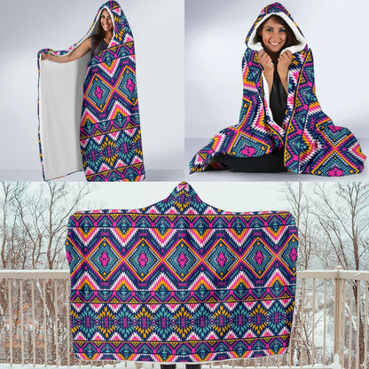Indian Navajo Pink Themed Design Print Hooded Blanket-JTAMIGO.COM