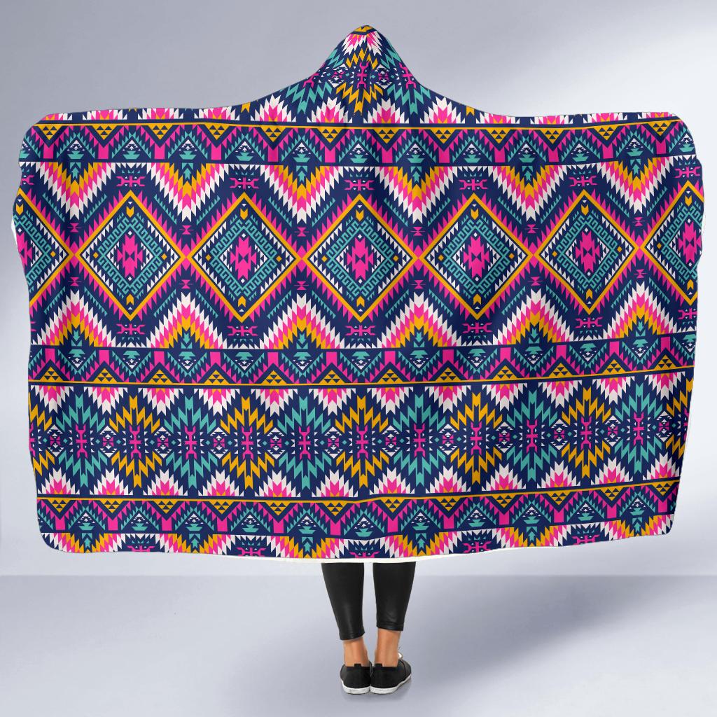 Indian Navajo Pink Themed Design Print Hooded Blanket-JTAMIGO.COM