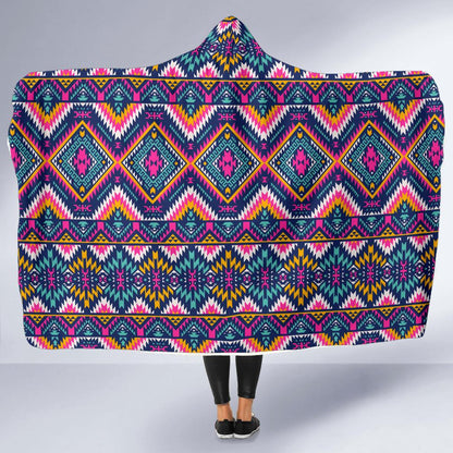 Indian Navajo Pink Themed Design Print Hooded Blanket-JTAMIGO.COM