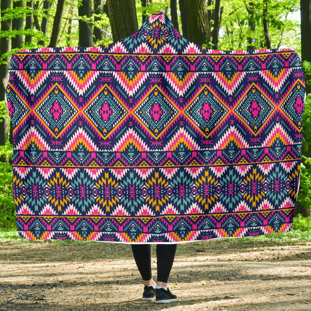 Indian Navajo Pink Themed Design Print Hooded Blanket-JTAMIGO.COM