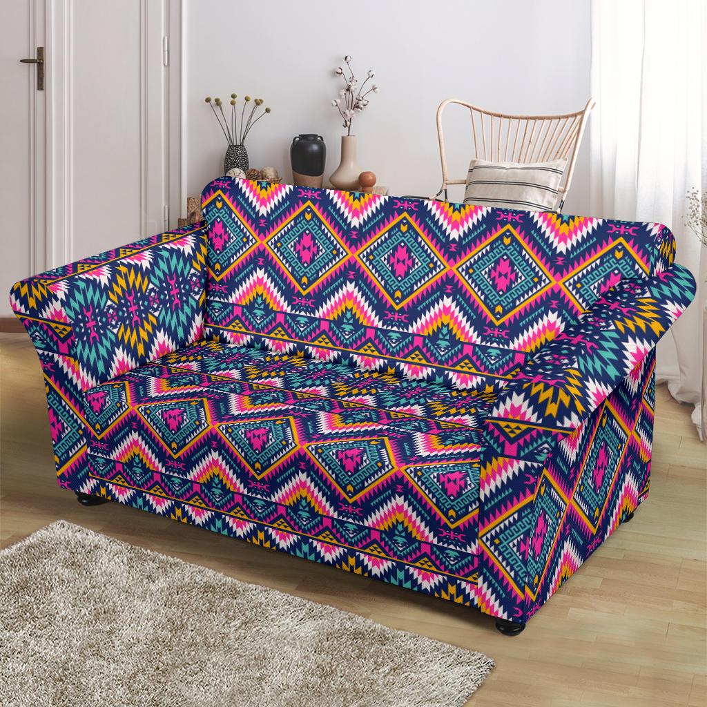 Indian Navajo Pink Themed Design Print Loveseat Slipcover-JTAMIGO.COM