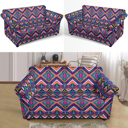 Indian Navajo Pink Themed Design Print Loveseat Slipcover-JTAMIGO.COM