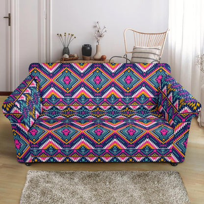 Indian Navajo Pink Themed Design Print Loveseat Slipcover-JTAMIGO.COM