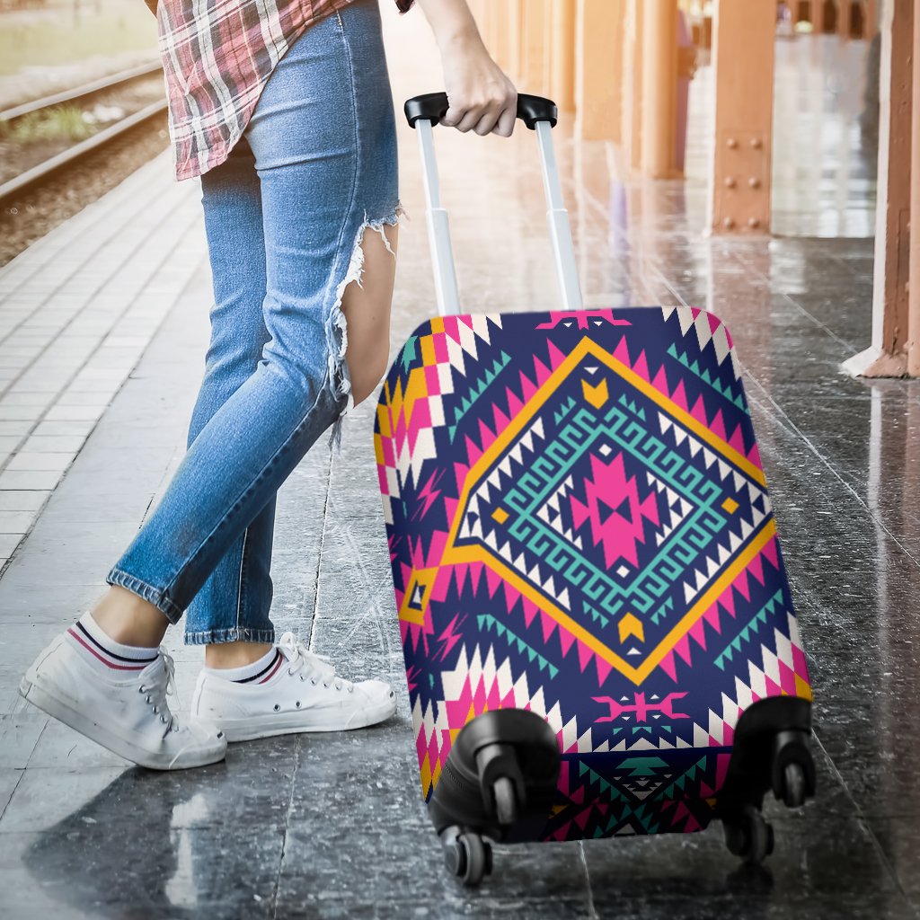 Indian Navajo Pink Themed Design Print Luggage Cover Protector