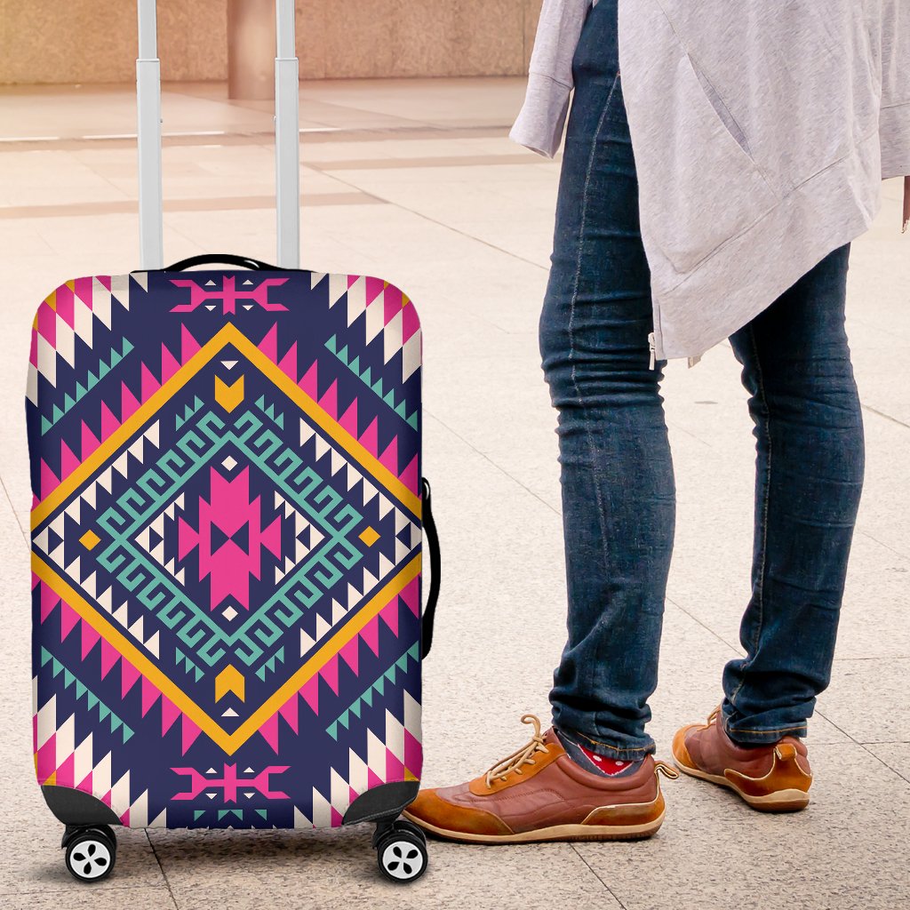 Indian Navajo Pink Themed Design Print Luggage Cover Protector