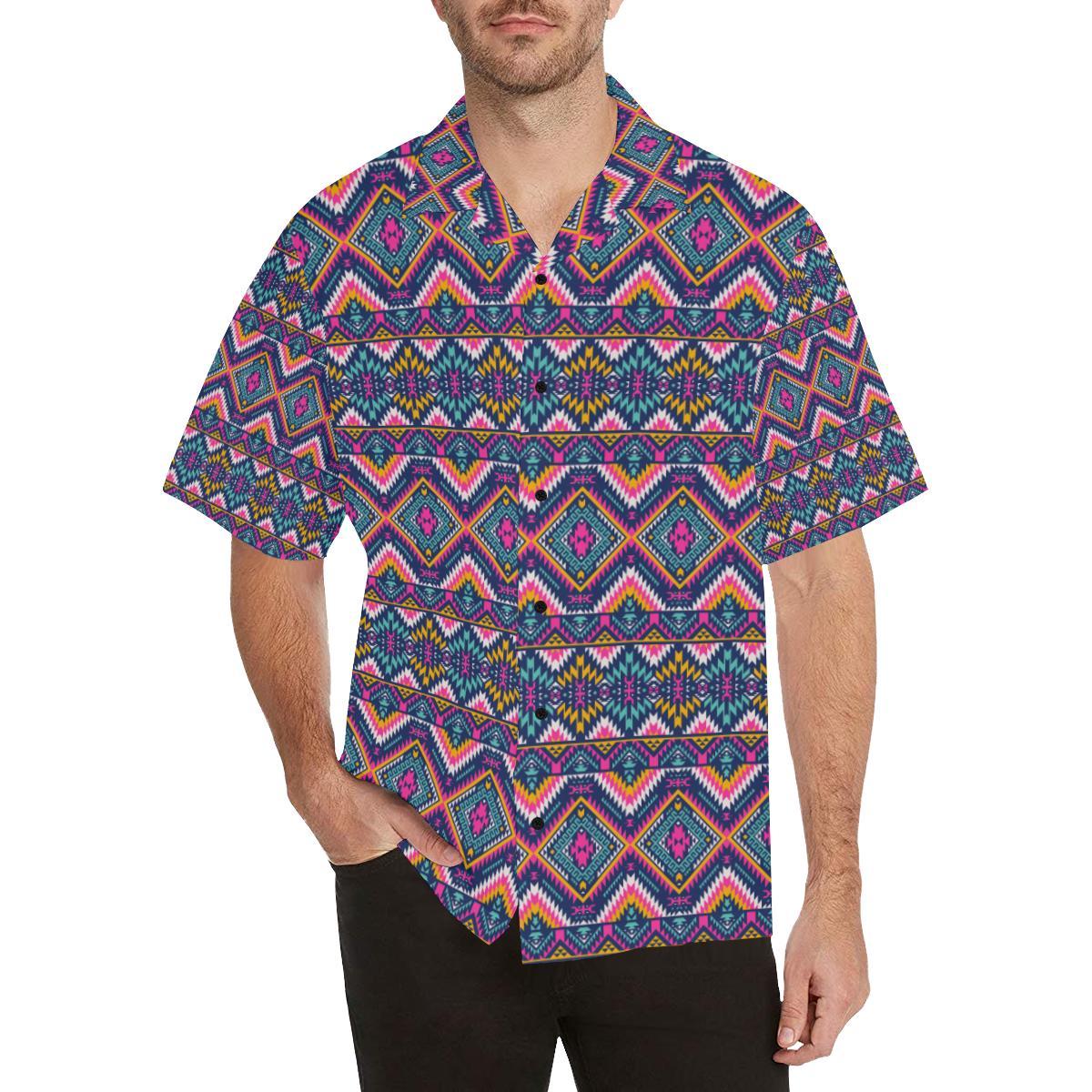 Indian Navajo Pink Themed Design Print Men Aloha Hawaiian Shirt
