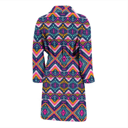 Indian Navajo Pink Themed Design Print Men Bath Robe-JTAMIGO.COM