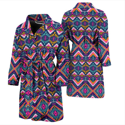 Indian Navajo Pink Themed Design Print Men Bath Robe-JTAMIGO.COM