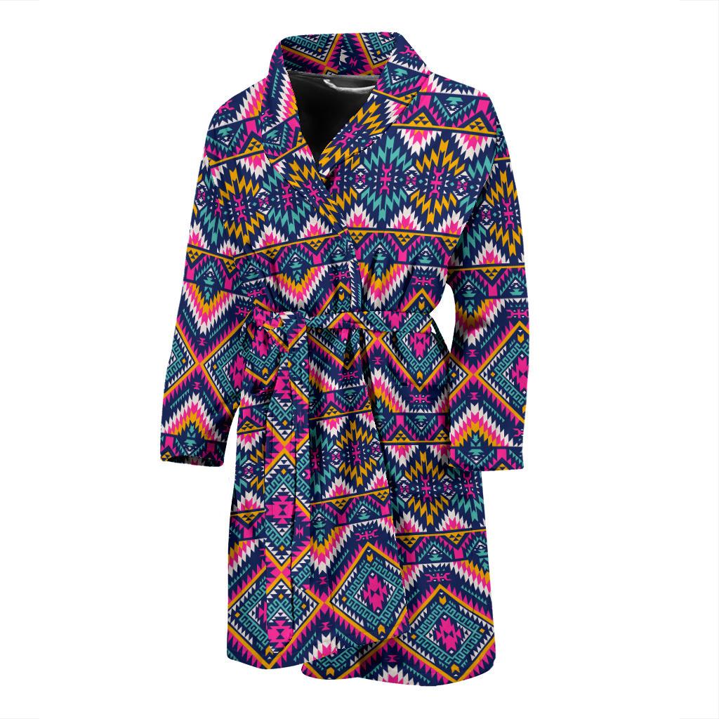 Indian Navajo Pink Themed Design Print Men Bath Robe-JTAMIGO.COM
