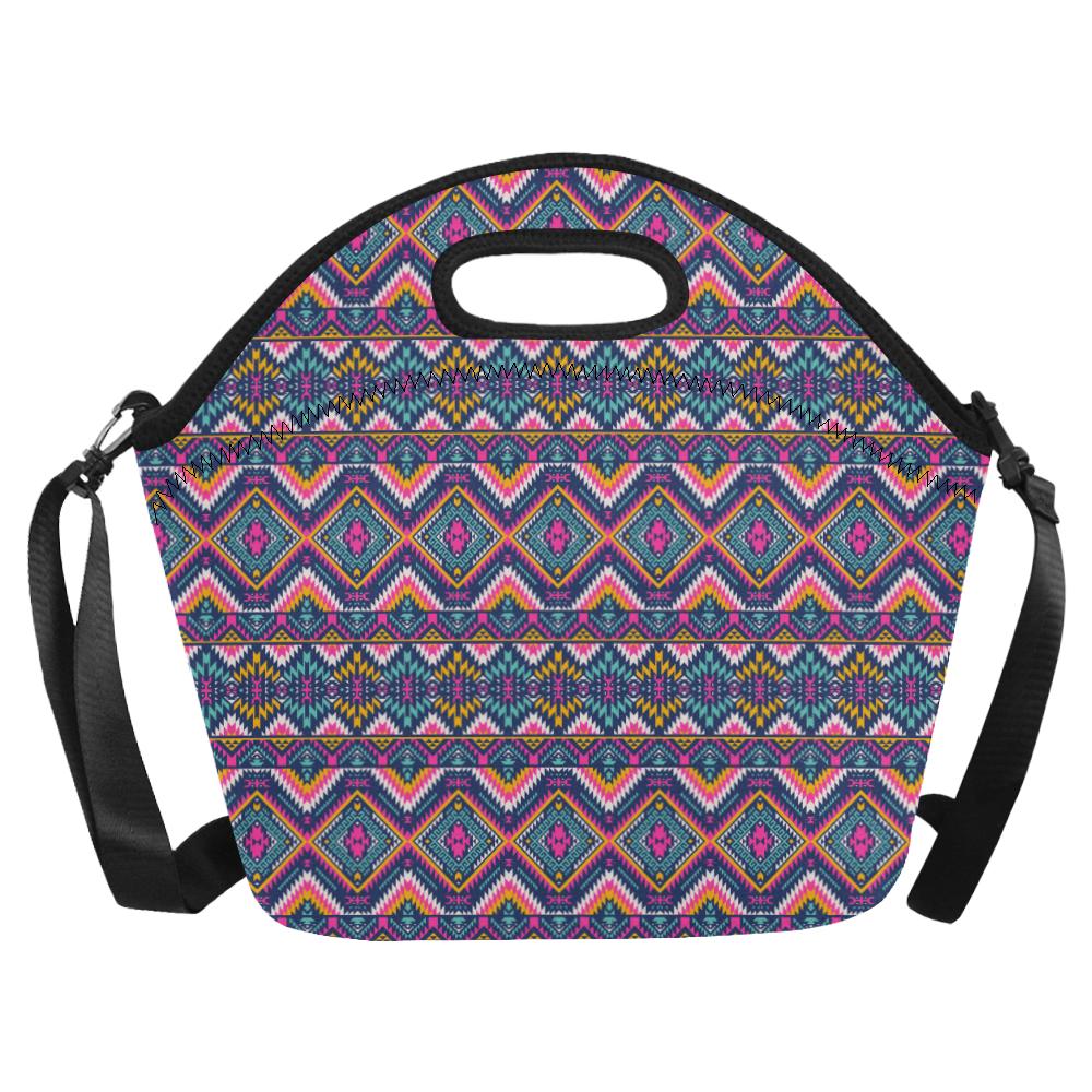 Indian Navajo Pink Themed Design Print Neoprene Lunch Bag (Model 1669)(Large)-JTAMIGO.COM
