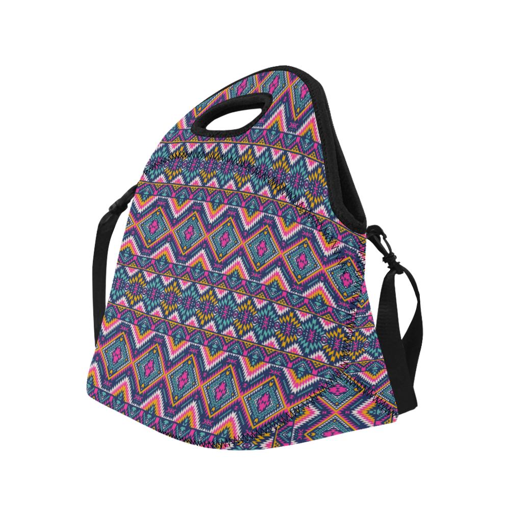 Indian Navajo Pink Themed Design Print Neoprene Lunch Bag (Model 1669)(Large)-JTAMIGO.COM