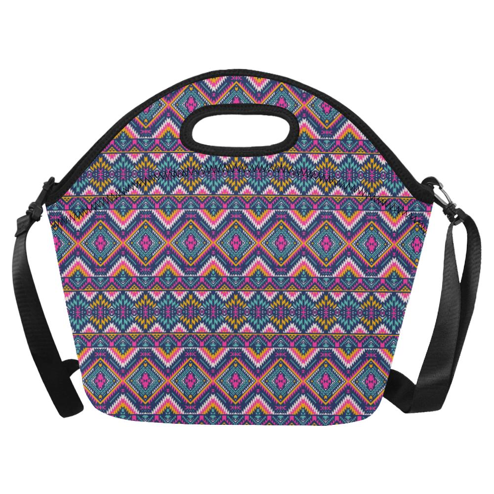 Indian Navajo Pink Themed Design Print Neoprene Lunch Bag (Model 1669)(Large)-JTAMIGO.COM