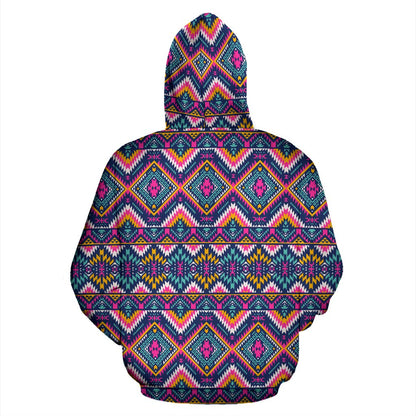 Indian Navajo Pink Themed Design Print Pullover Hoodie