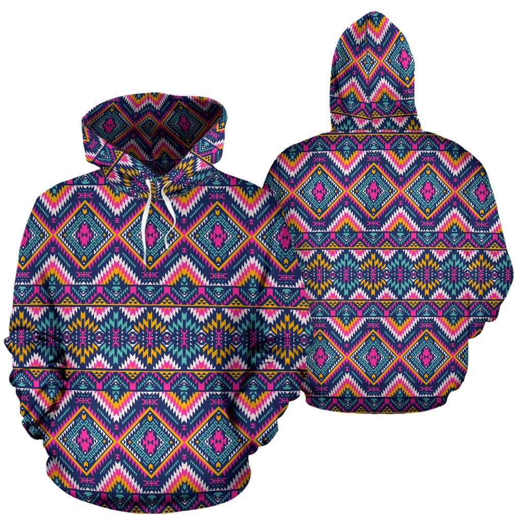 Indian Navajo Pink Themed Design Print Pullover Hoodie