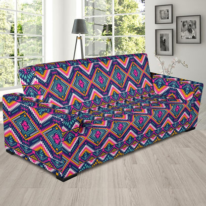 Indian Navajo Pink Themed Design Print Sofa Slipcover-JTAMIGO.COM