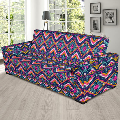 Indian Navajo Pink Themed Design Print Sofa Slipcover-JTAMIGO.COM