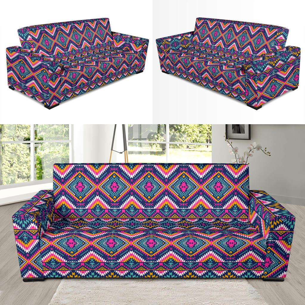 Indian Navajo Pink Themed Design Print Sofa Slipcover-JTAMIGO.COM