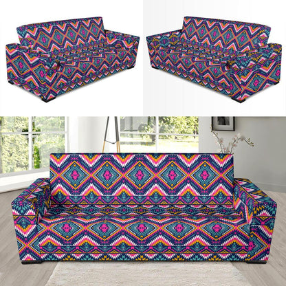 Indian Navajo Pink Themed Design Print Sofa Slipcover-JTAMIGO.COM