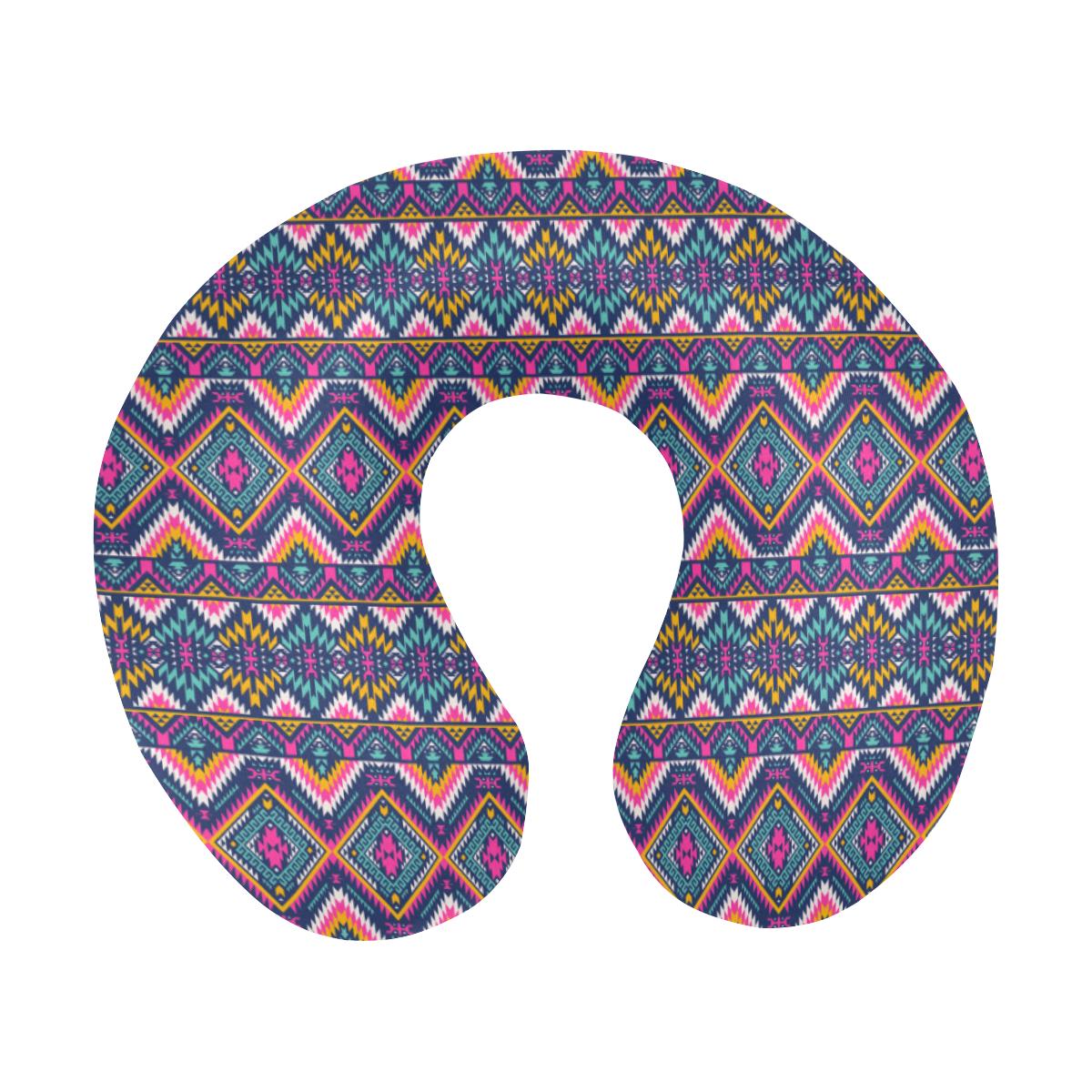 Indian Navajo Pink Themed Design Print U-Shaped Travel Neck Pillow-JTAMIGO.COM