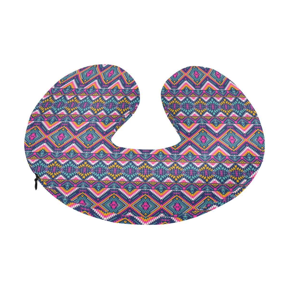 Indian Navajo Pink Themed Design Print U-Shaped Travel Neck Pillow-JTAMIGO.COM